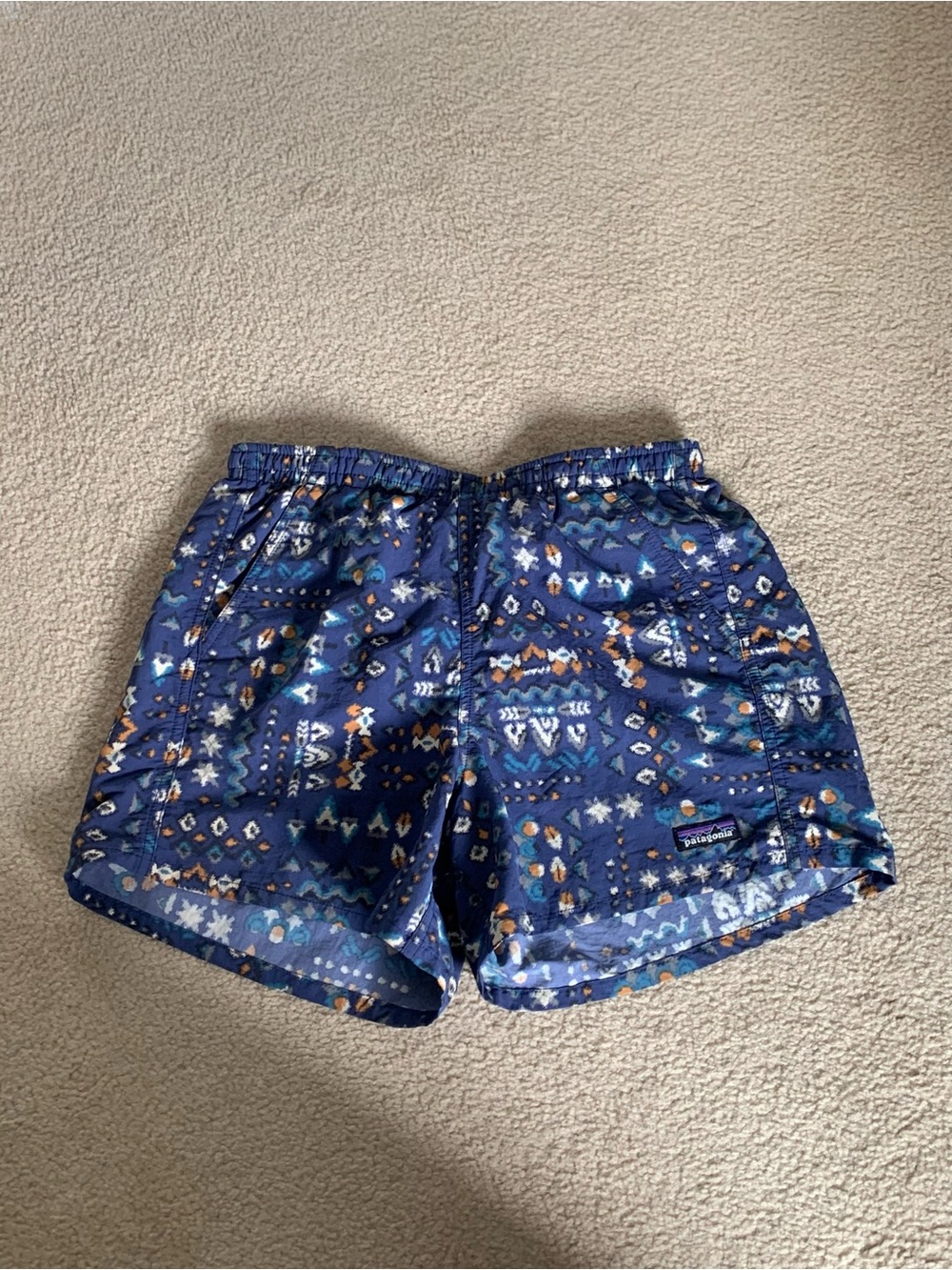 Patagonia Men’s Navy & Teal Geometric Hybrid Shorts